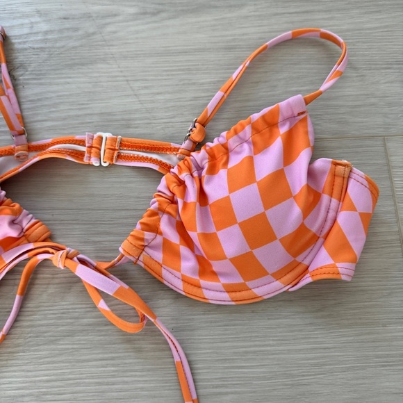 Aurelle Geometric Two Piece Swim Suit Bikini Front Tie Top V Front Bottom XS - Picture 4 of 6